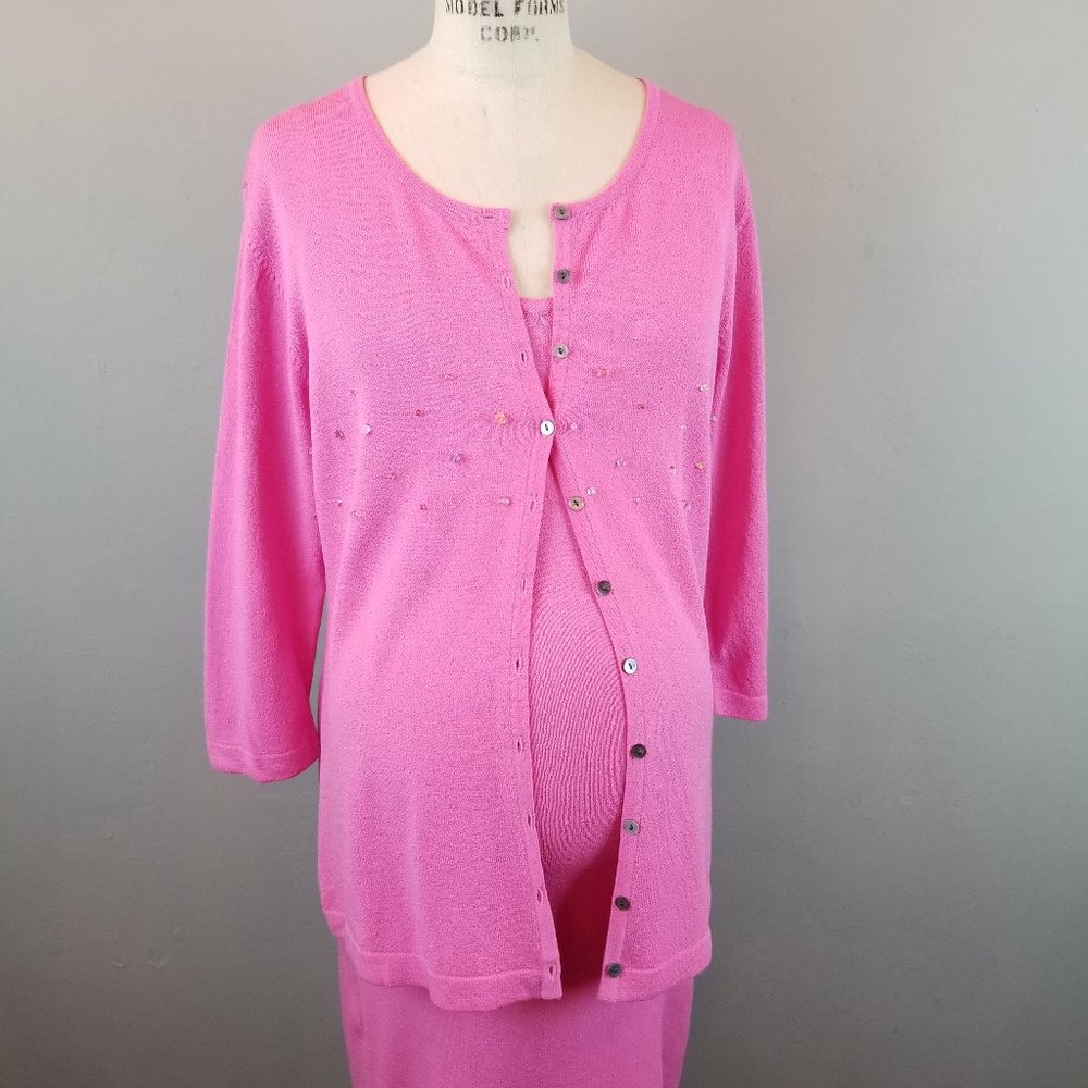 Maternity Pink Knit Dress & Cardigan Set by Japanese Weekend Size Small NEW